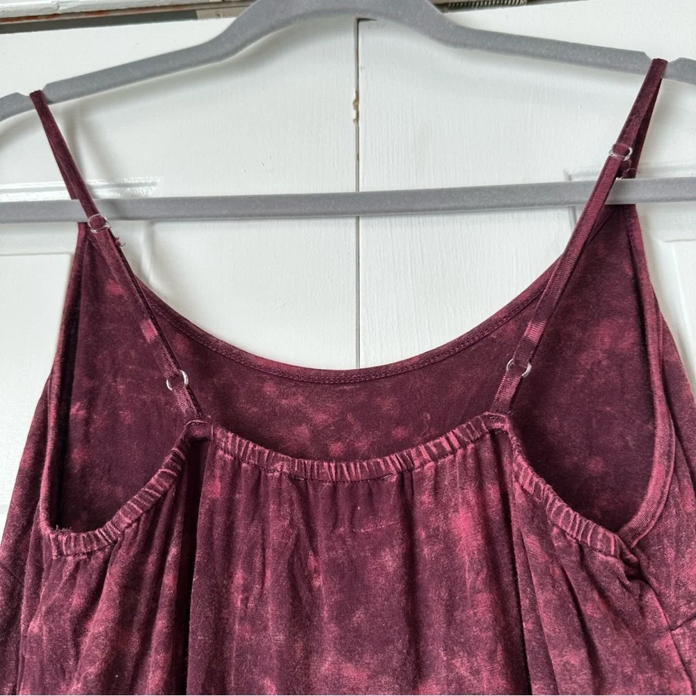 POL Burgundy Acid Wash Babydoll Mini Dress with Spaghetti Straps Size Small - Picture 6 of 7